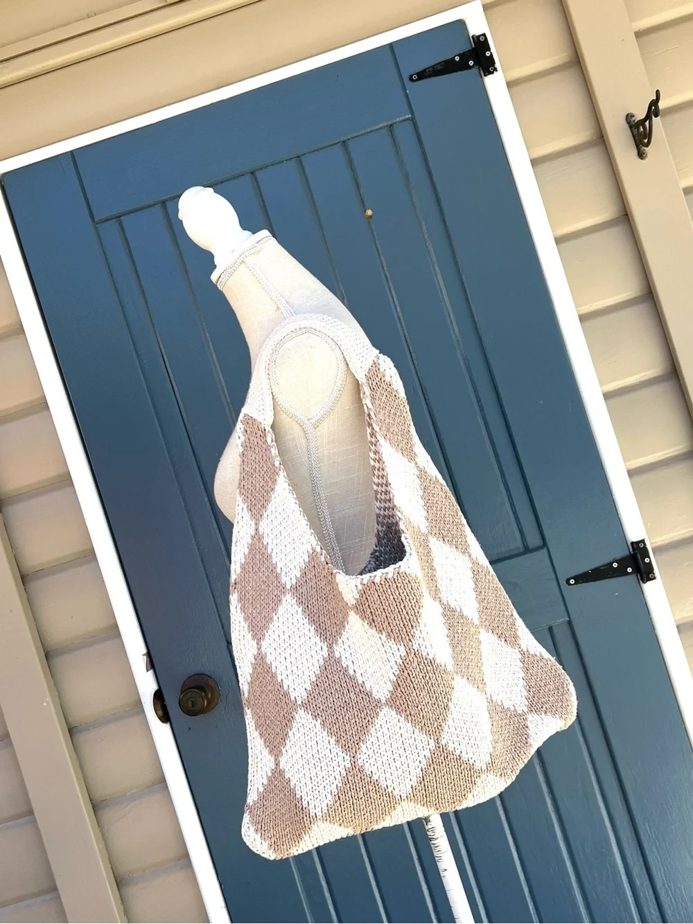 Kopari Limited Edition Checkered Knit Cream and Tan